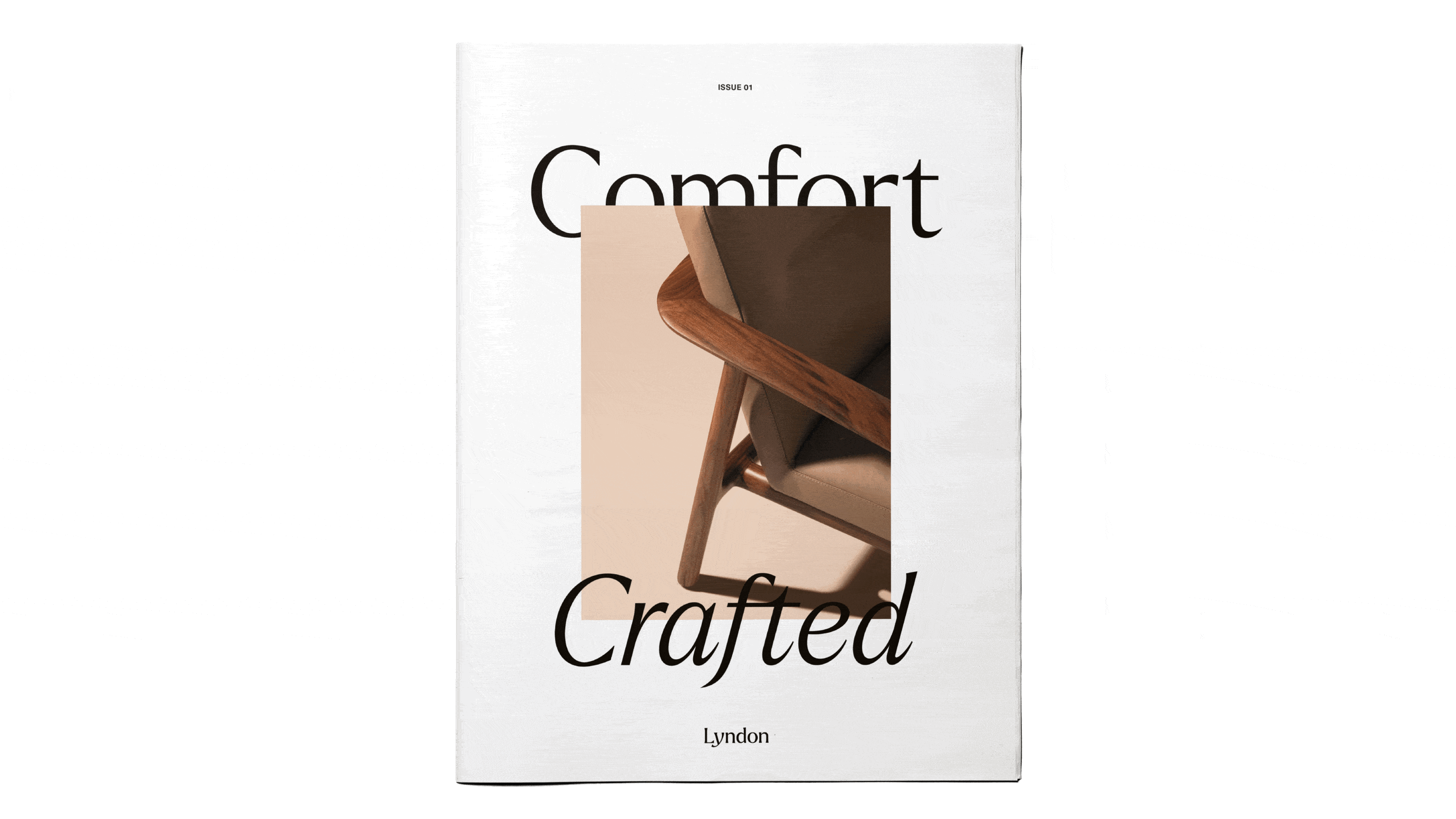 An animated GIF with various spreads from the Lyndon 'Comfort, Crafted' brochure.