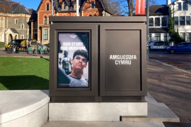 A lightbox outside National Mueum Cardiff.