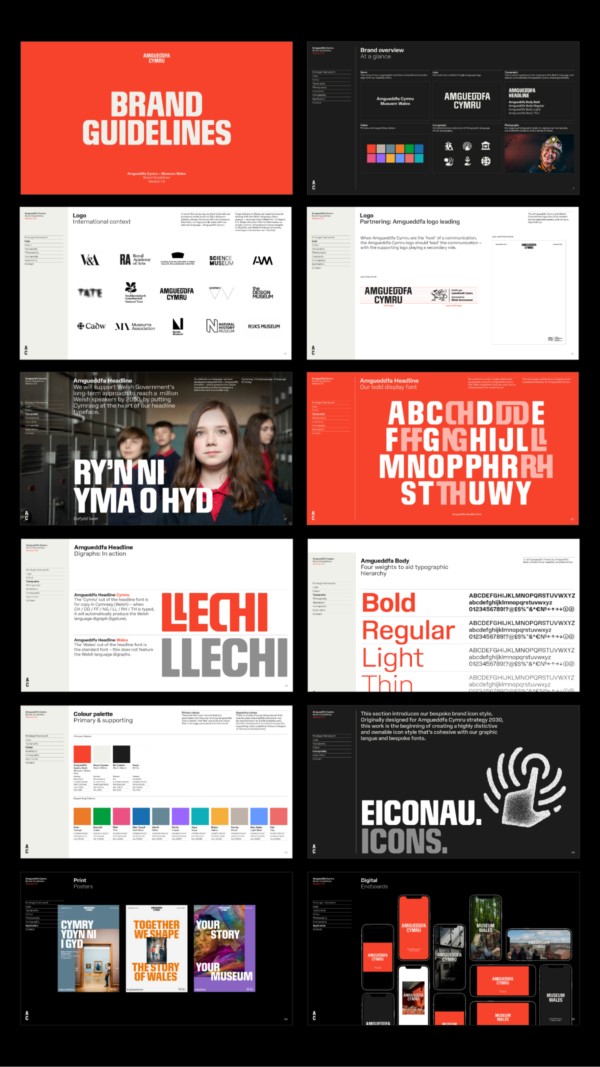 An overview of the brand guidelines for Amgueddfa Cymru / Museum Wales.
