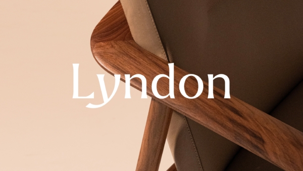 A tight crop of the Kato lounge chair with the Lyndon logo over the top of the image.