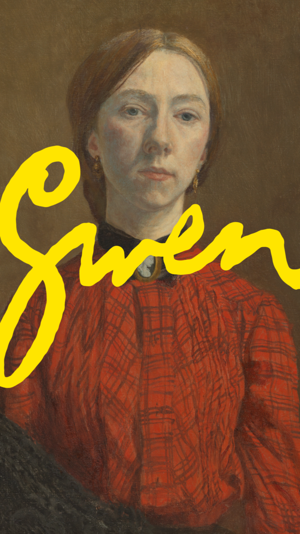 The Gwen John logo sat across a famous self portrait of the artist.