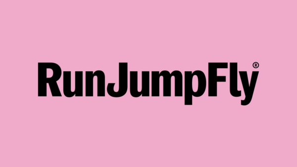 Run Jump Fly logo on a pink background